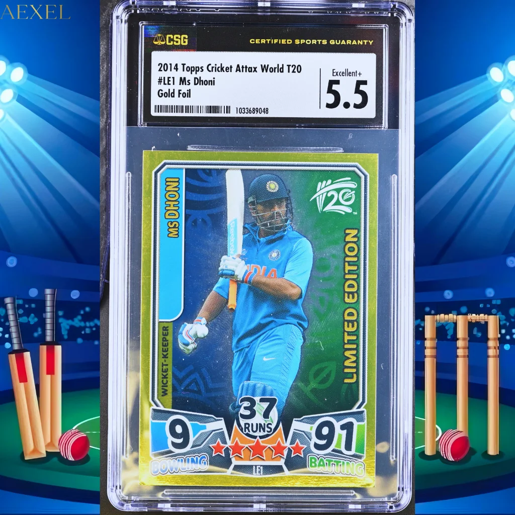 Ms Dhoni Topps Cricket attax 2014 t20 WC CGC 5.5 Limited Edition