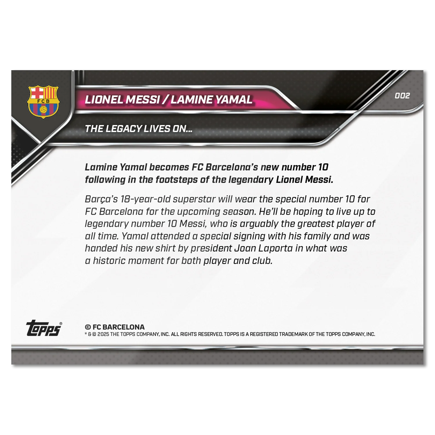 Lamine Yamal - 2025 FC Barcelona Topps NOW® - Card 2 - LOOK FOR DUAL AUTO (PACK OF 1)